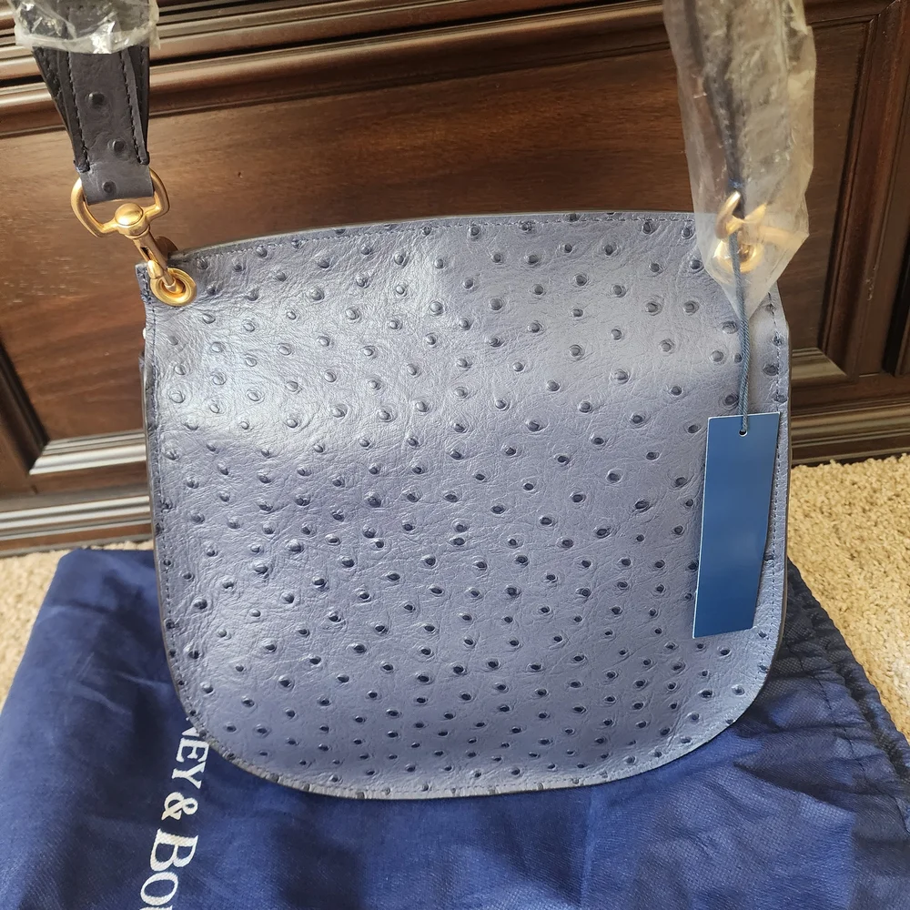 Dooney & Bourke Ostrich Embossed Emerson North South Reese Saddle Bag Blue Nwt - Picture 2 of 6